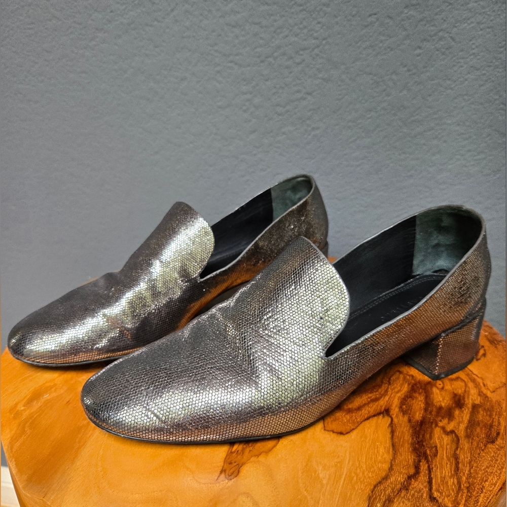 MERCEDES CASTILLO Metallic Silver Loafers